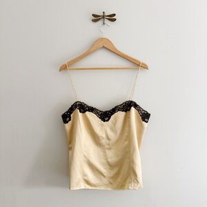 Vintage Silk Gold Lace Trim Fitted Semi Cropped Cami Top